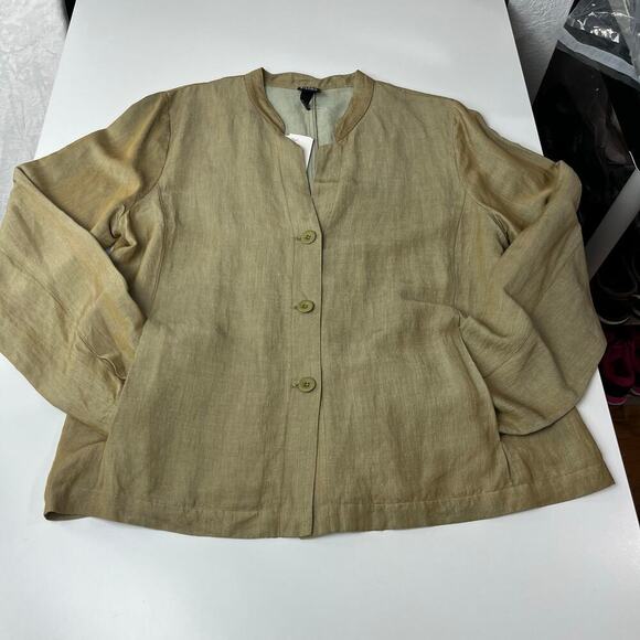 Eileen Fisher Crinkle Round Neck Jacket Lightweight Button Up Linen Blend L NWT - Picture 8 of 16